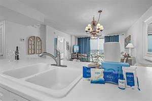 Kitchen view to living room