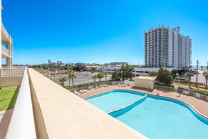 Balcony overlooking pool