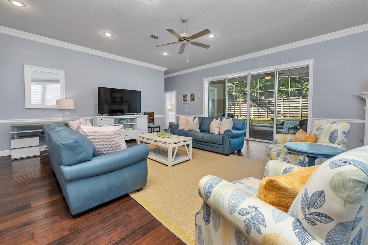 Living area and back patio entrance