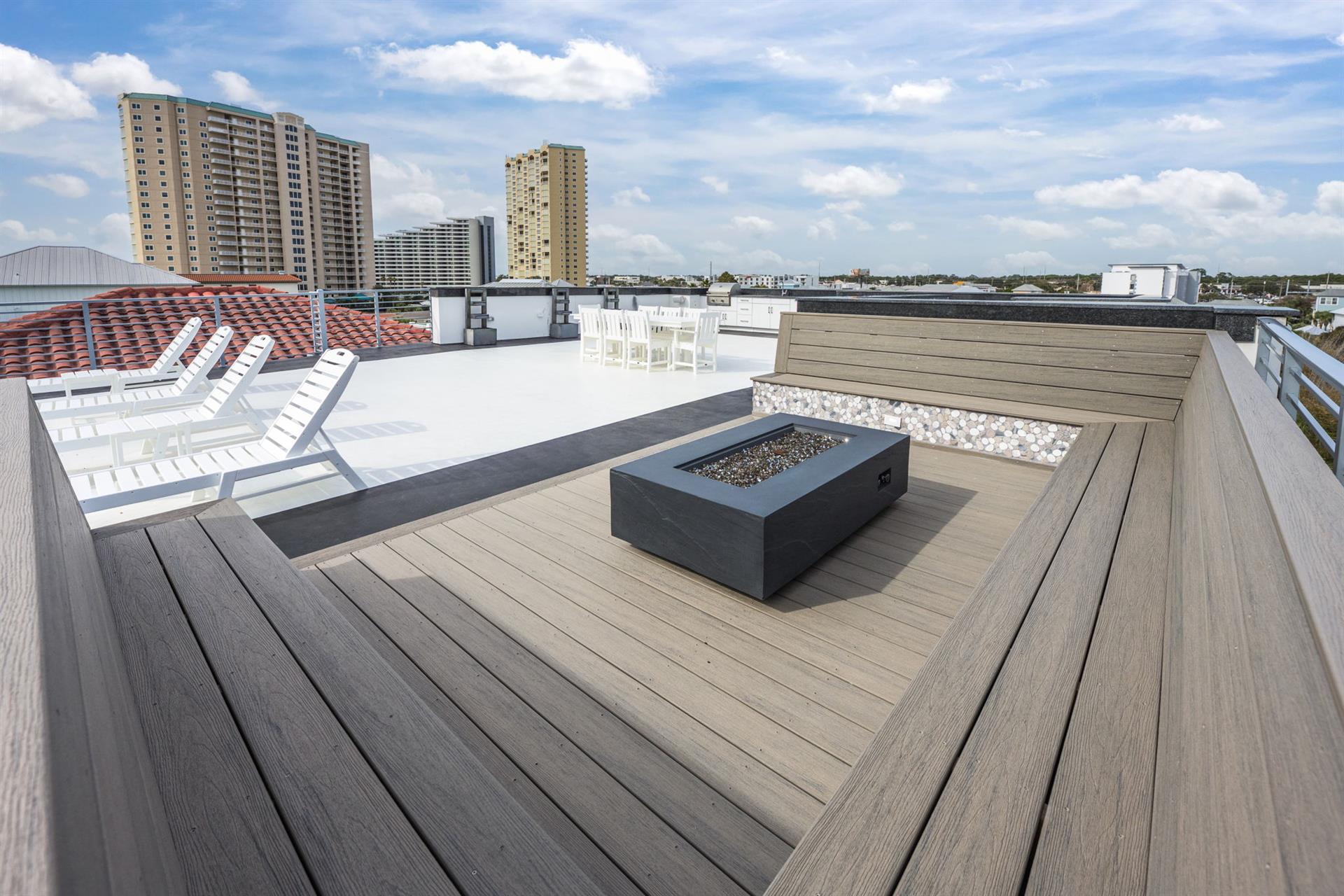 Rooftop lounge with fire pit