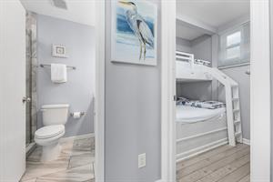 Bunk room and downstairs bathroom