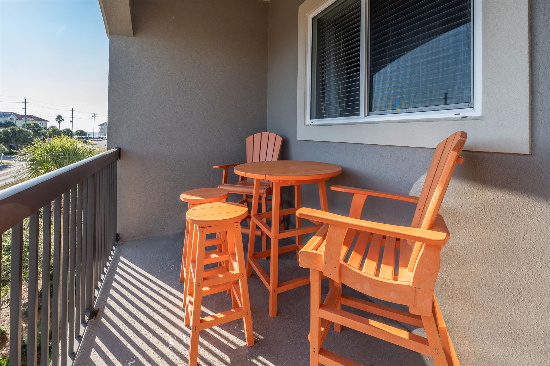 Private balcony overlooking beach road