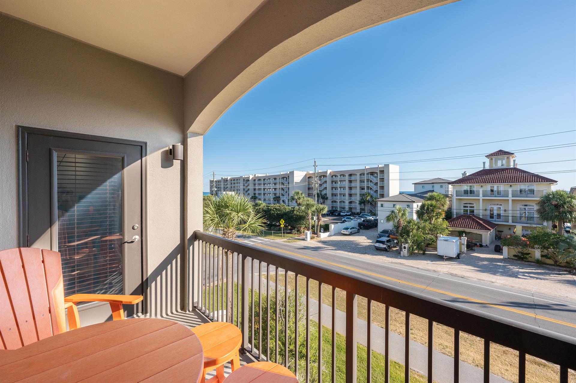 Private balcony overlooking beach road