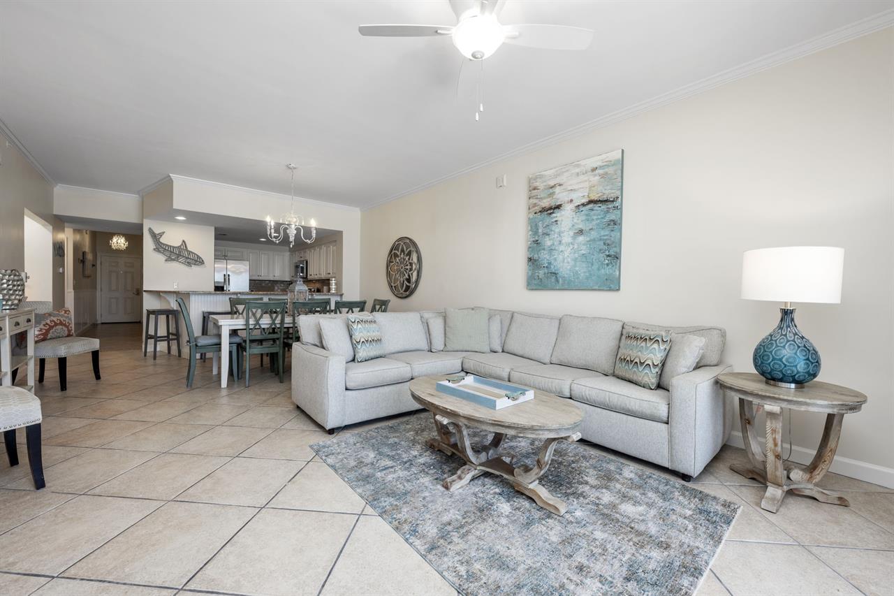 Living room sofa to dining area