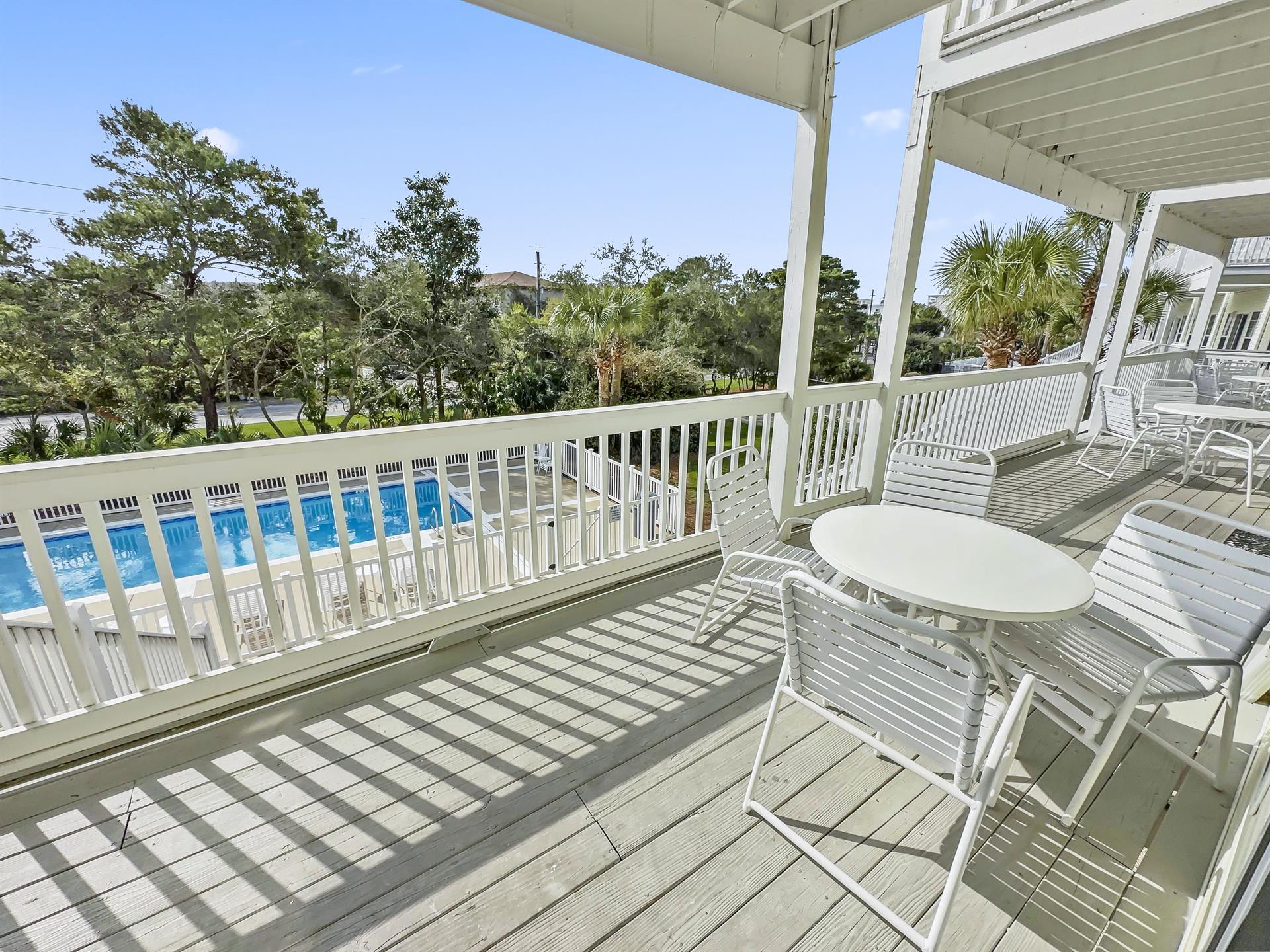 Pool view from balcony off living room