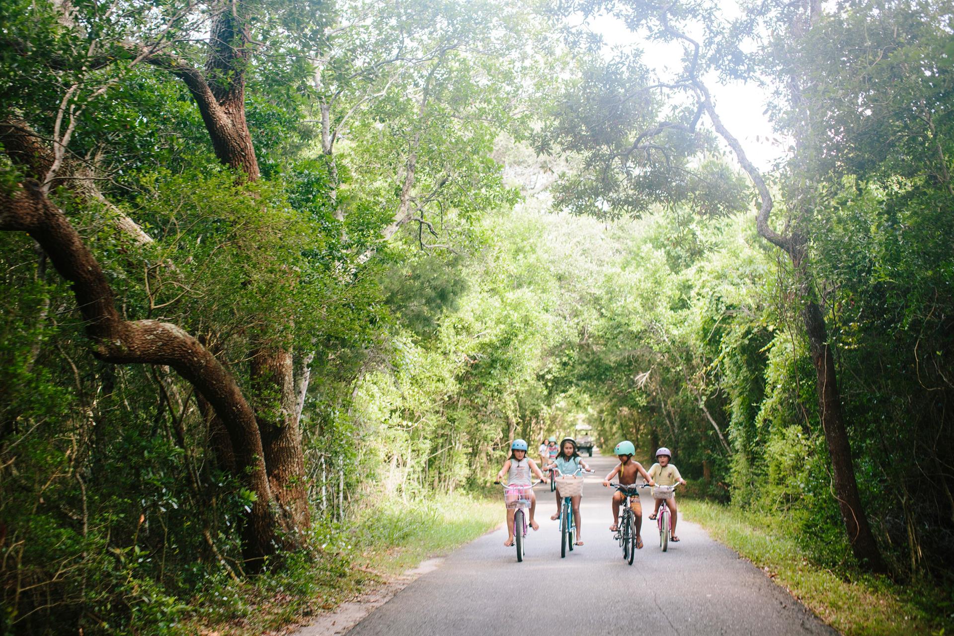 Bald Head Island forest views kids on bikes