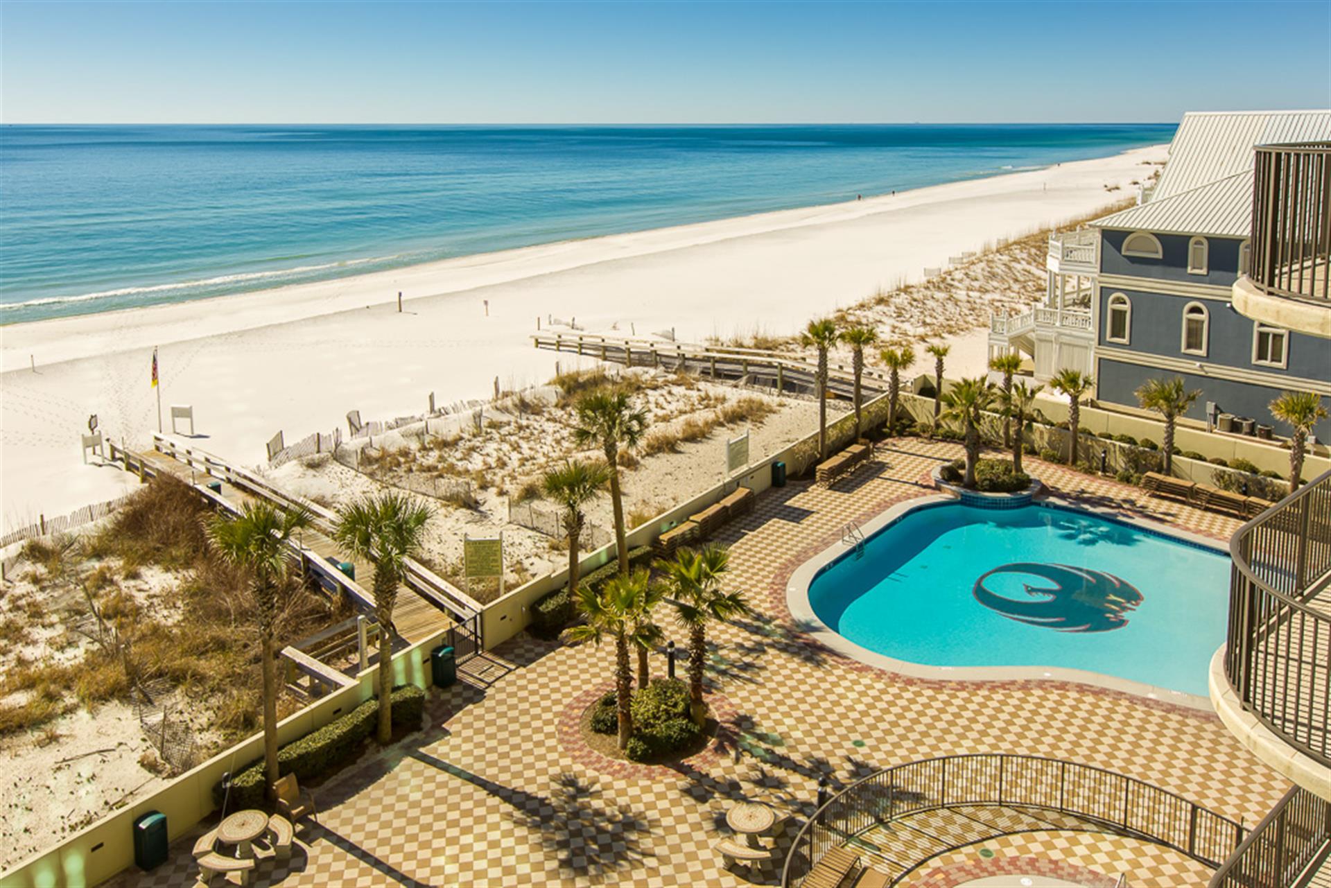 View of pool from balcony