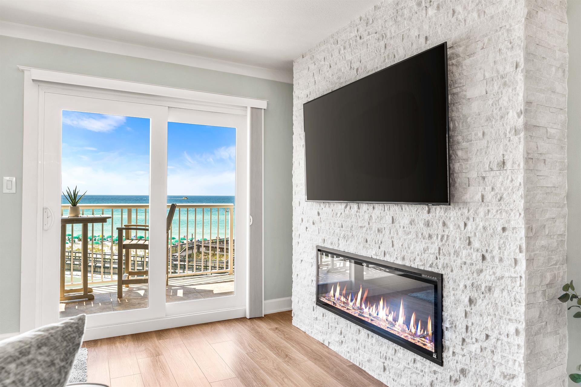 Tv with built in fireplace