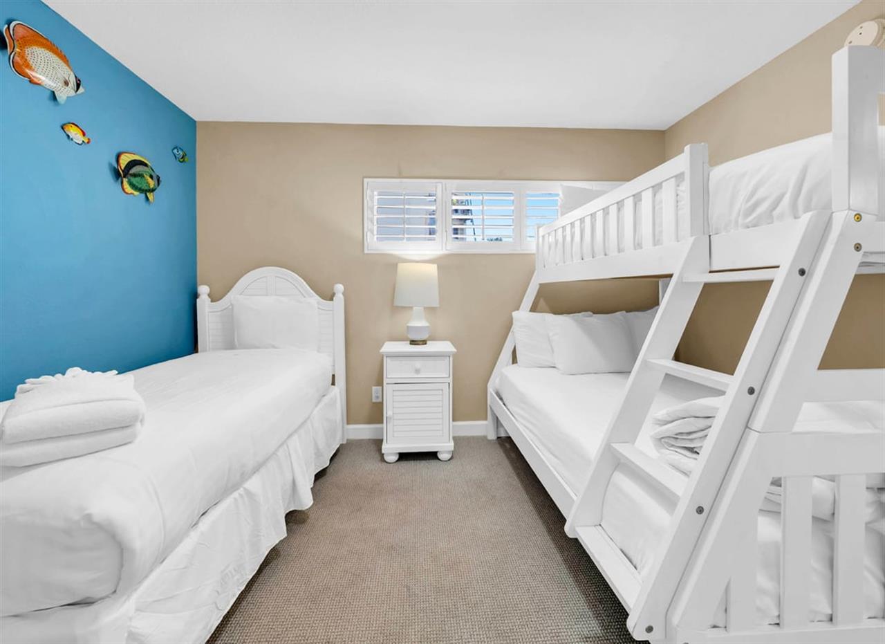 Guest Bedroom with Twin over Full Bunk and Twin Bed