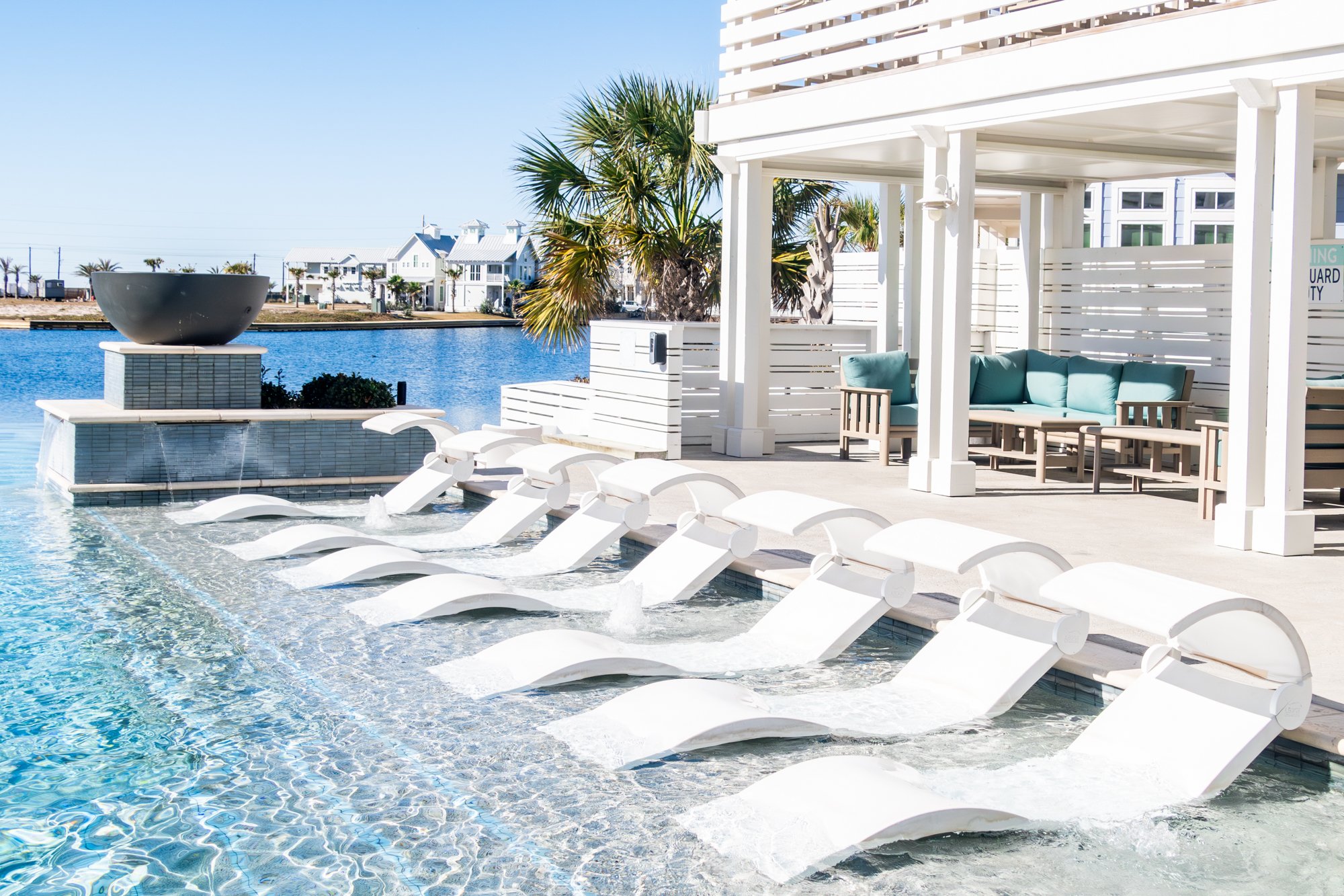 Cabana Pool with lounge chairs at Cinnamon Shore South in Port Aransas