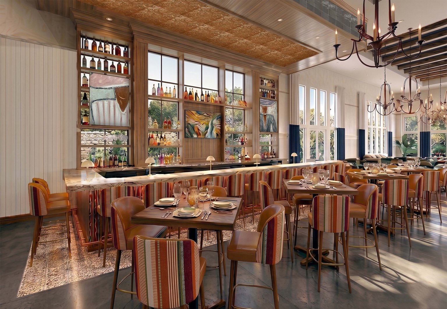 Rendering of the Dos Bocas bar at Cinnamon Shore South Town Square