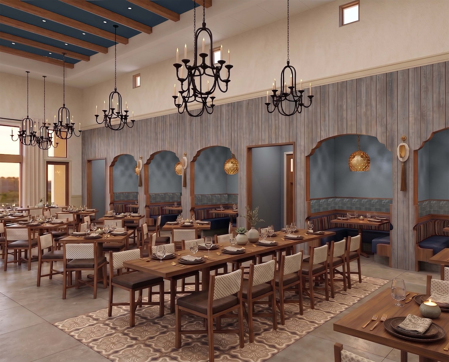 Rendering of the Dos Bocas dining room at Cinnamon Shore South Town Square