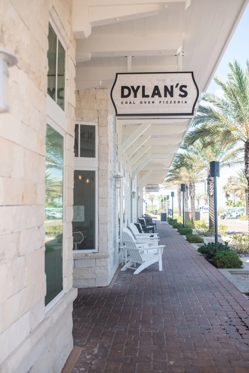 Dylan's Pizzeria exterior sign along Market Street at Cinnamon Shore