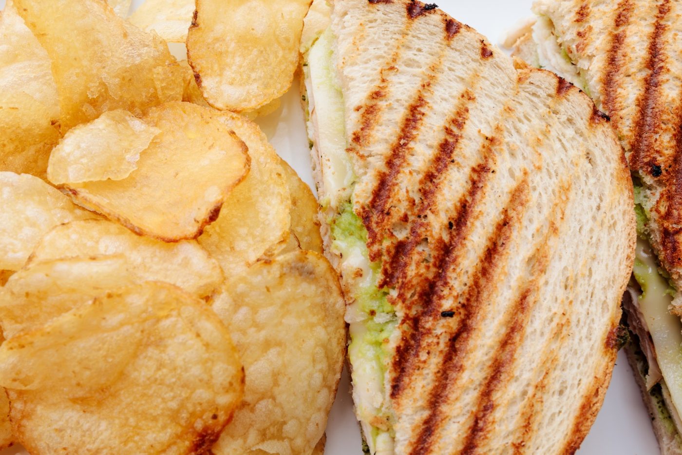 Grilled turkey panini with potato chips from Shore Cafe in Port Aransas
