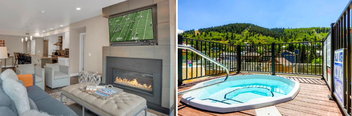 Rio Grande 202 near Main Street in Park City includes a soothing hot tub, gas fireplace, flat-screen TVS, and chef's kitchen.