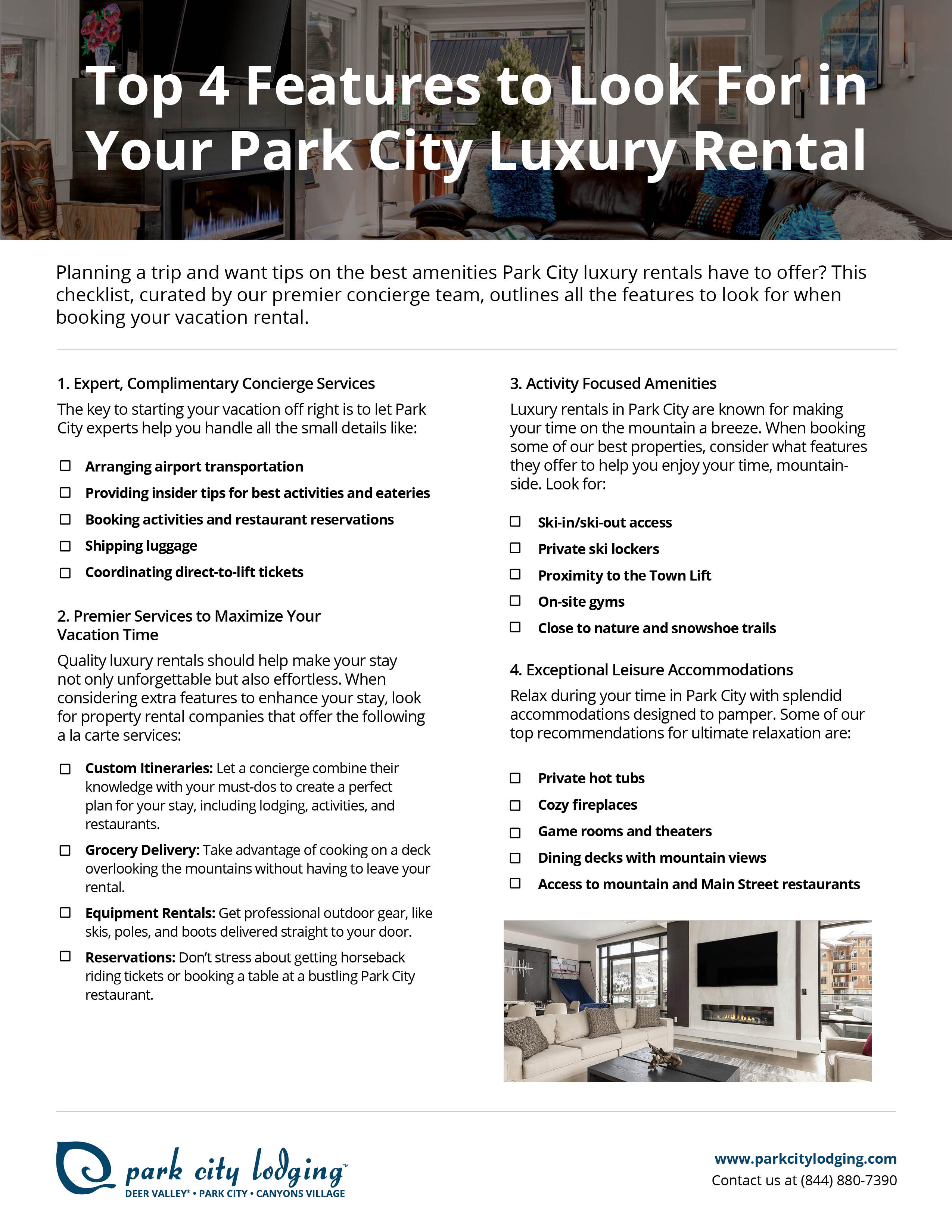 Checklist of features to look for in a luxury vacation rental in Park City.