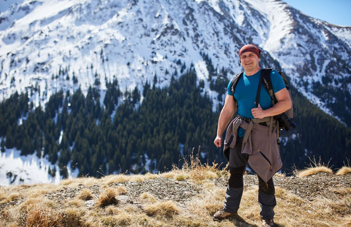 Man hiking in the spring in Park City.