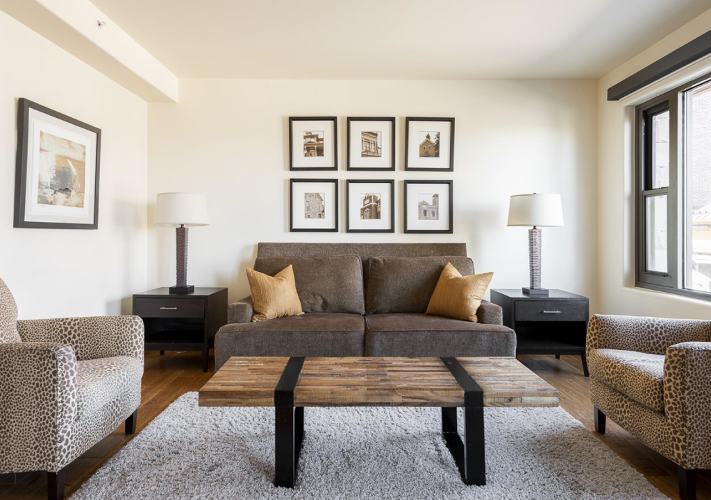 Cozy, minimalist living room with stylish decor.