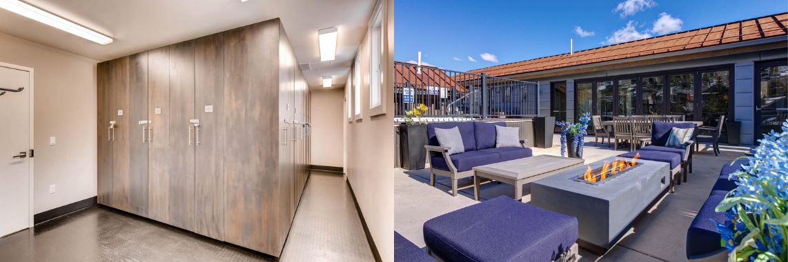 Rooftop deck and ski locker at Park Avenue condo rental complex.