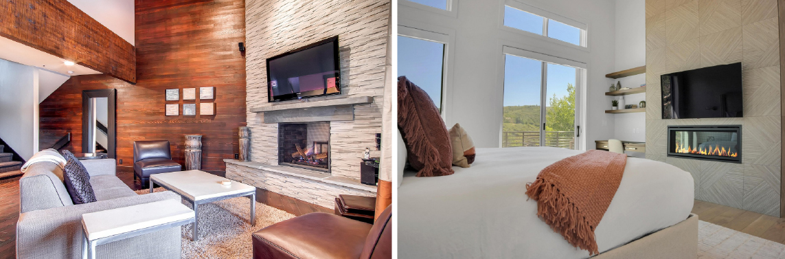 Park City Lodging vacation rentals with luxury master suites, gas fireplaces, open living spaces, and more.