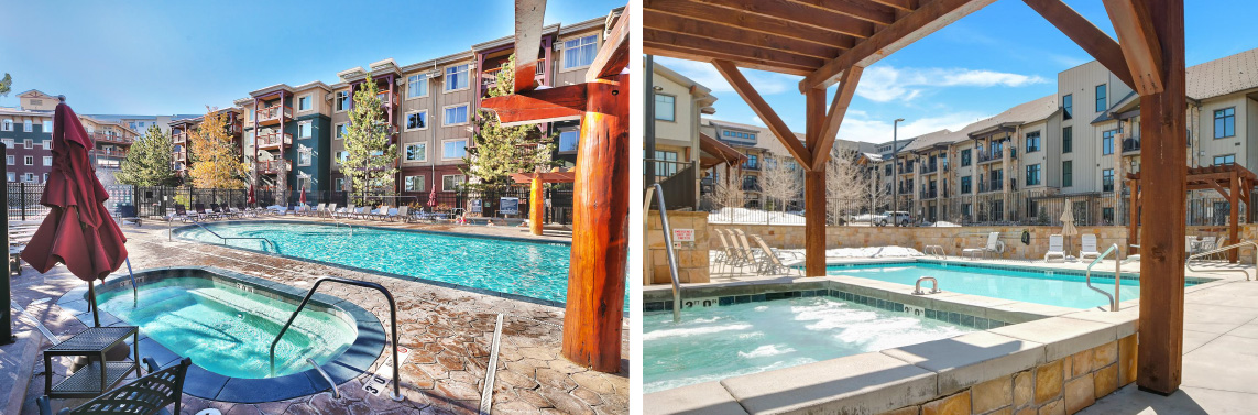Canyons Village condominium complex in Park City, Utah with outdoor pools.