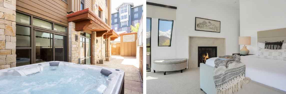 Vacation rental condos in Park City with hot tubs, gas fireplaces, and large, airy, and bright bedrooms.