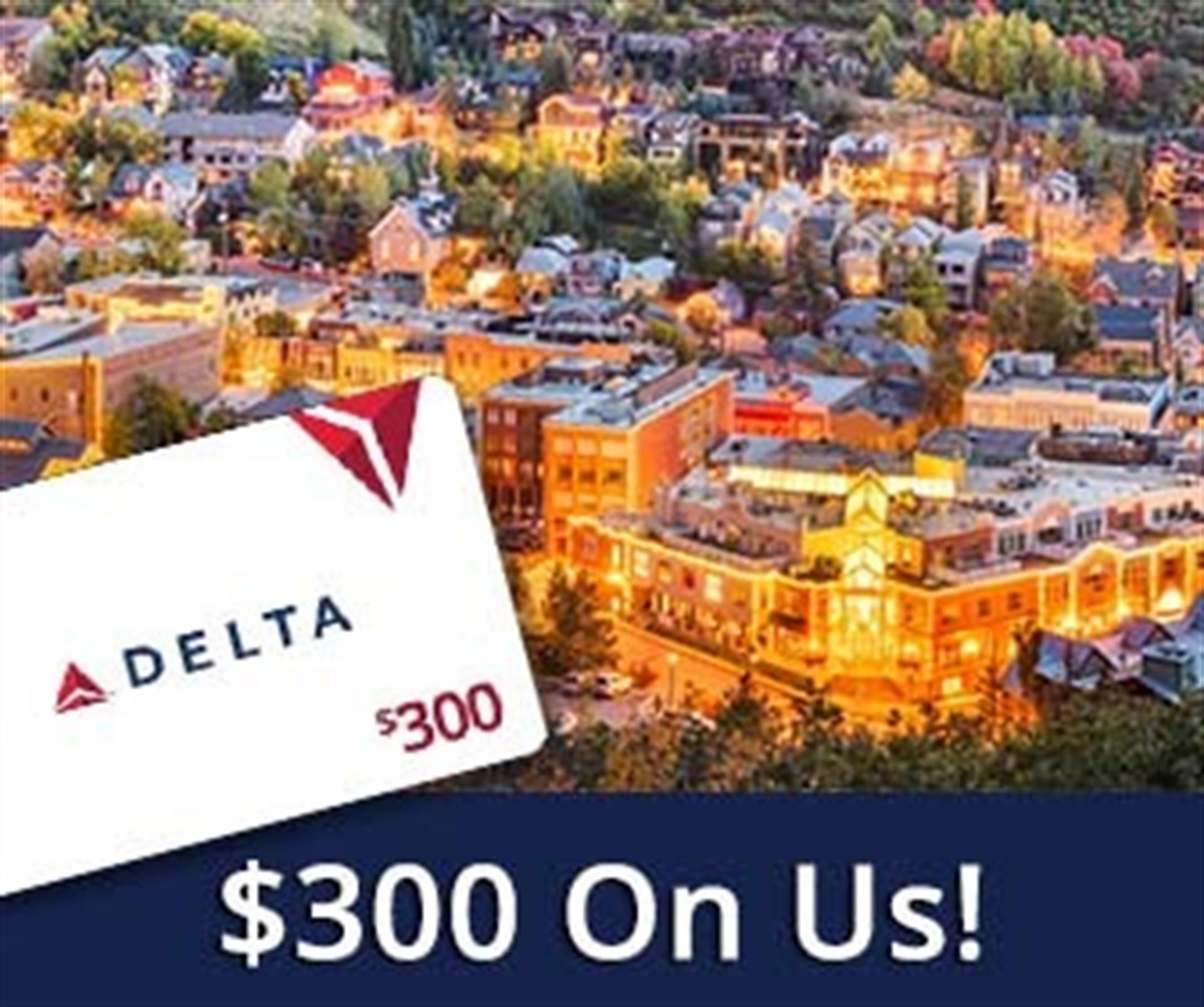 Park City a glow with lights and white Delta gift card 300 on us