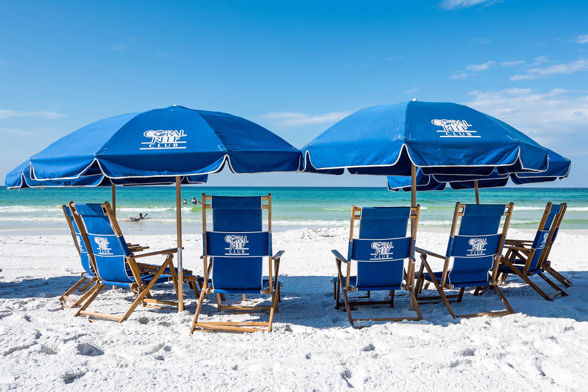 Beach chairs and umbrellas