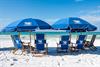 Beach chairs and umbrellas