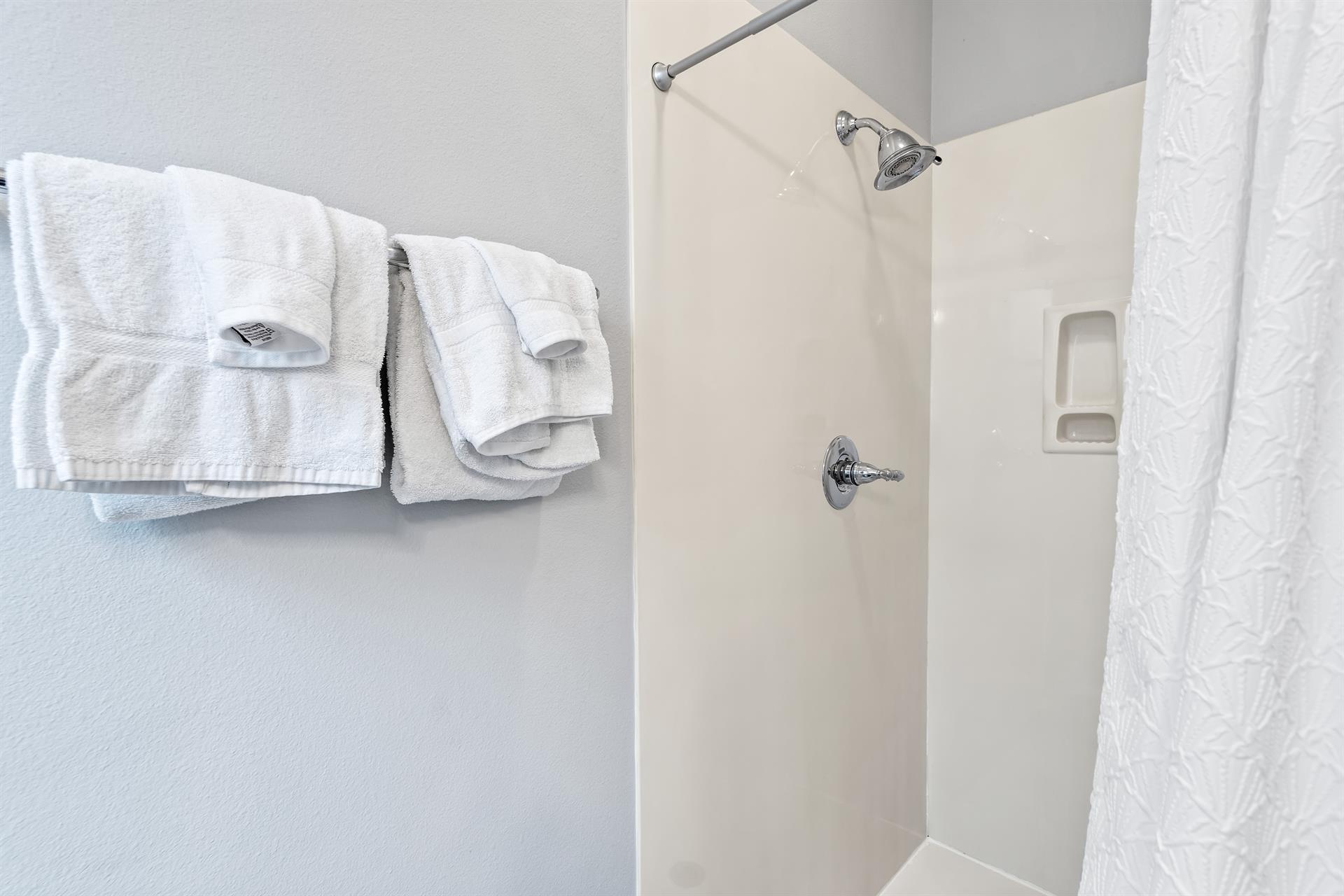 Ensuite bathroom with walkin shower for the first floor king bedroom.