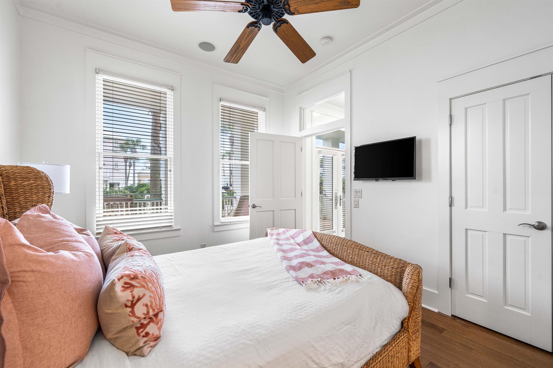 1st Floor Bedroom with Queen Bed, 32 YouTube TV, and Full Bathroom with BathtubShower Combination.