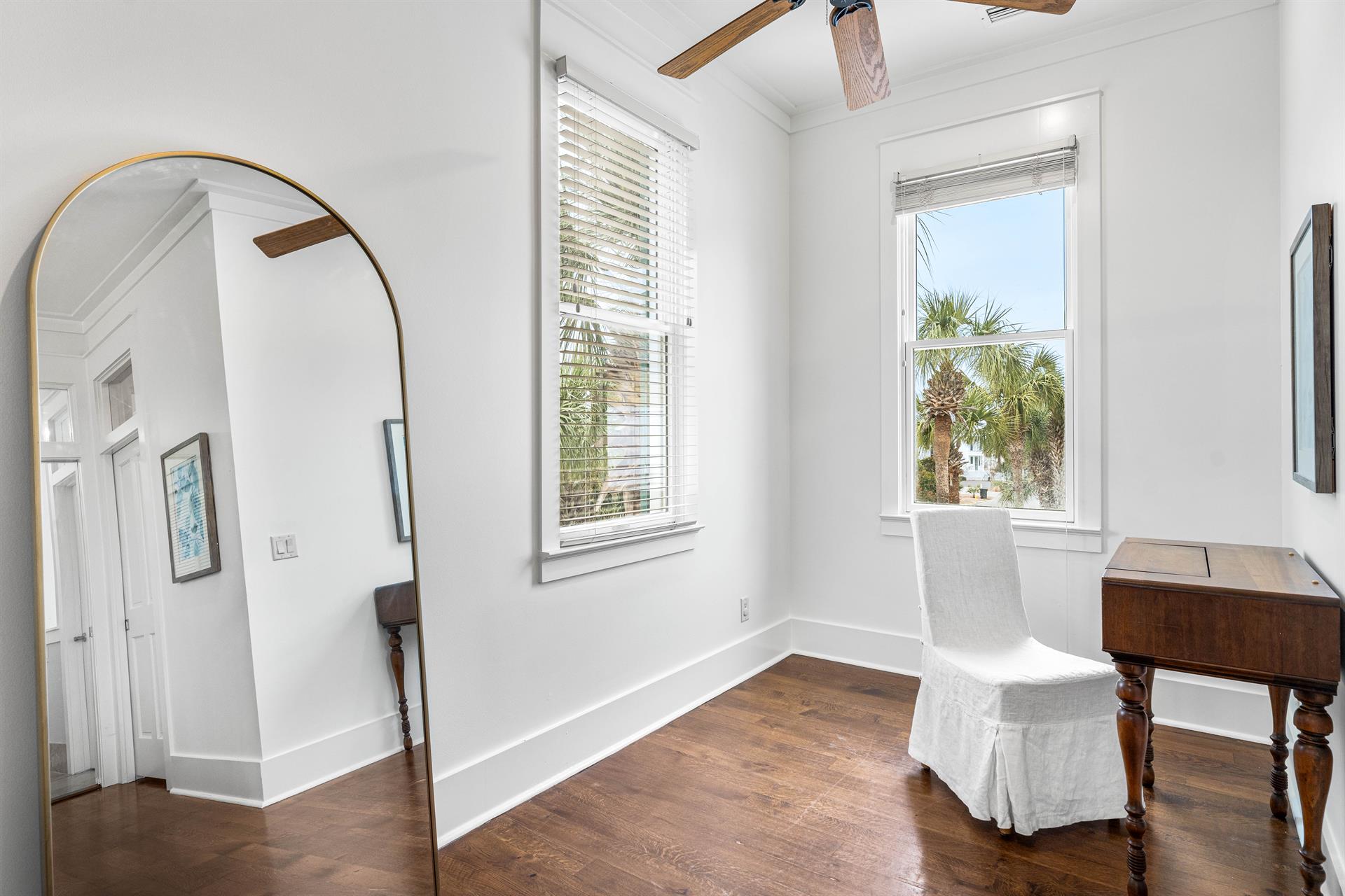 2nd Floor Primary Bedroom with King Bed, 40 YouTube TV, Desk, Walkin Closet, Ensuite Full Bathroom with Separate Soaking Tub, Walkin Shower, Double Vanities,  Access to the Covered Balcony with Bistro Tables.