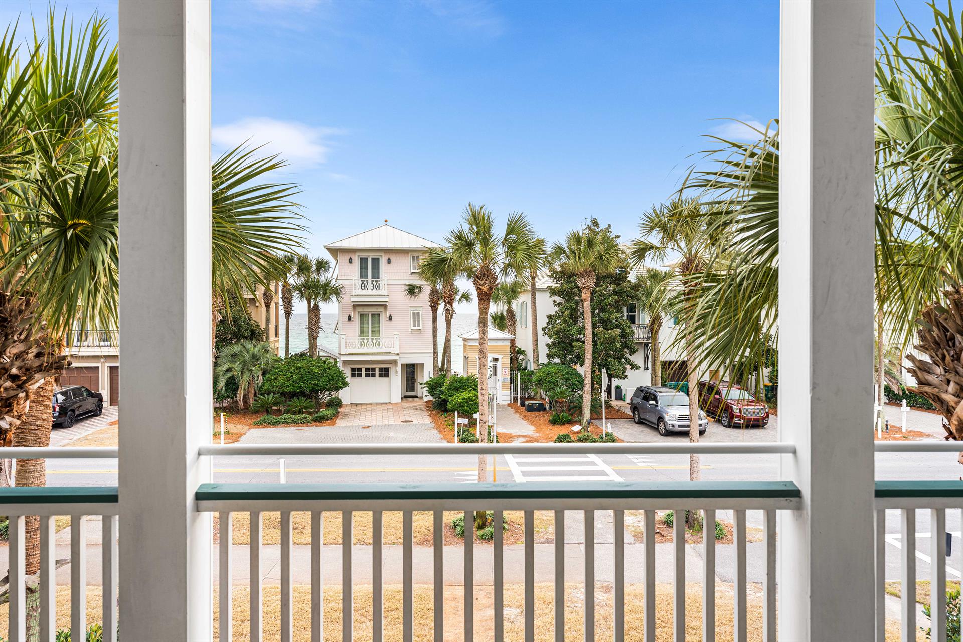 2nd Floor Covered Balcony with Polywood Bistro Tables  Gulf View  Summer Breezes.  Perfect for Morning Coffee or Evening Cocktails