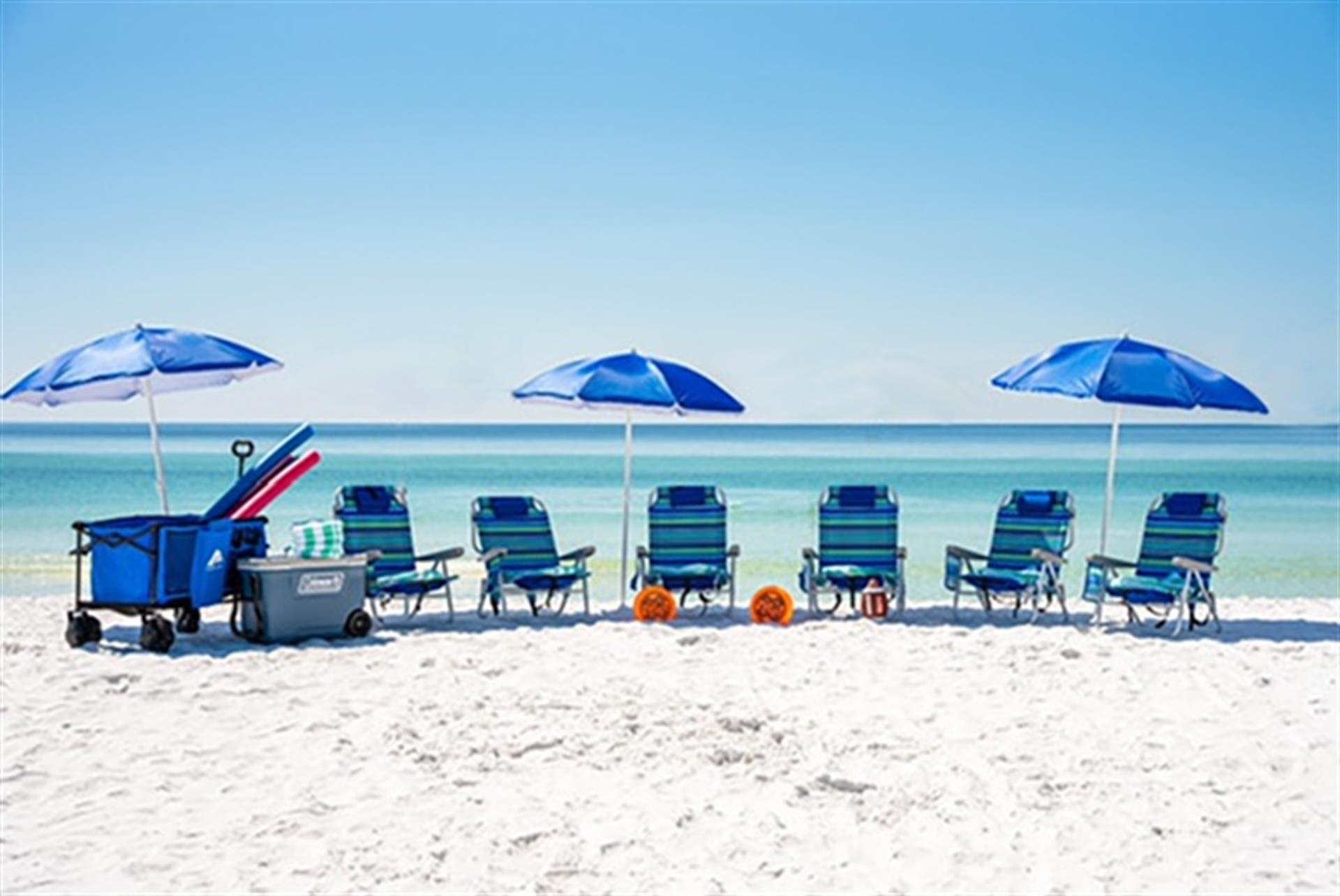 An Additional 6 Beach Chairs and 3 umbrellas in the home