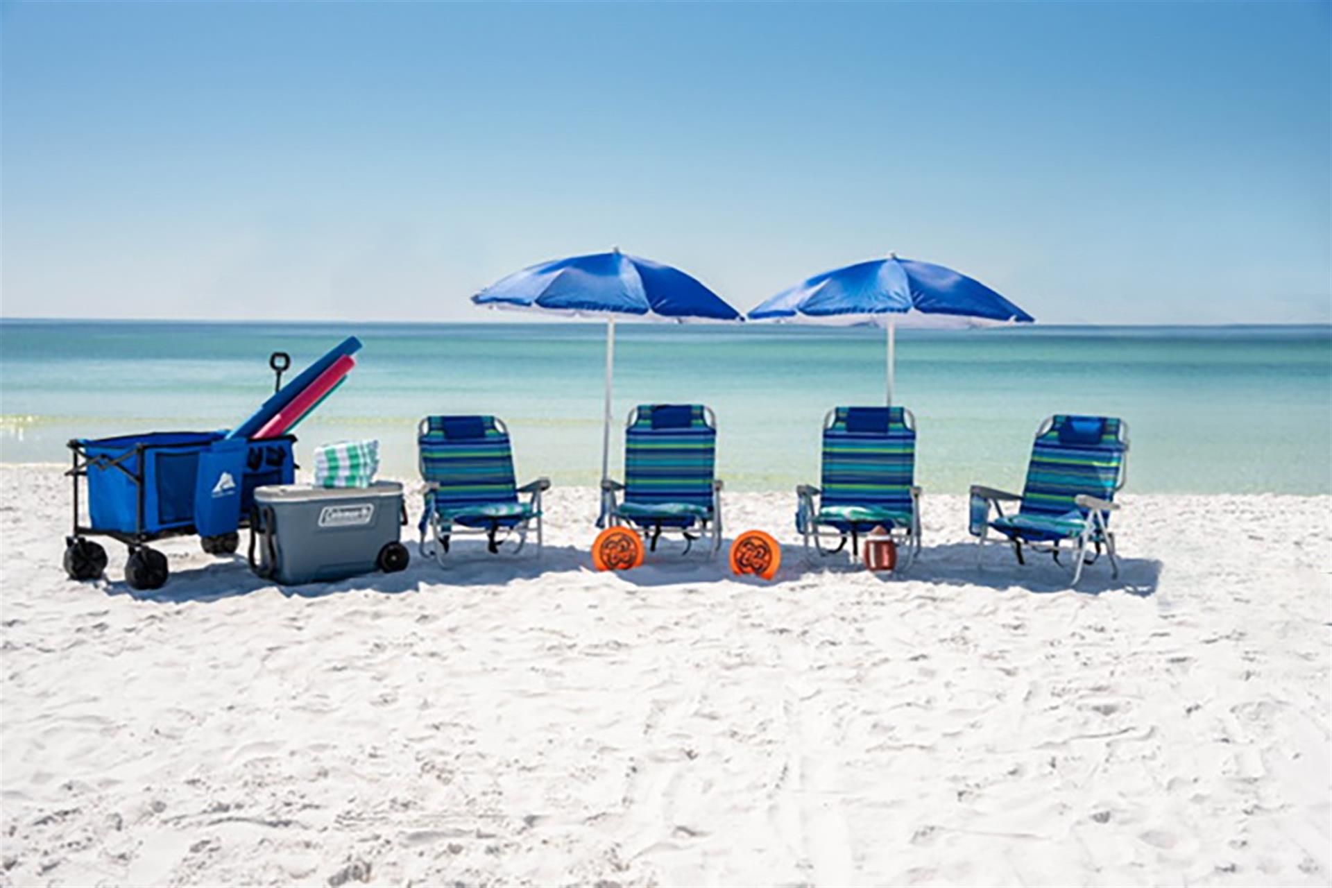 An Additional 4 Beach Chairs and 2 umbrellas in the home