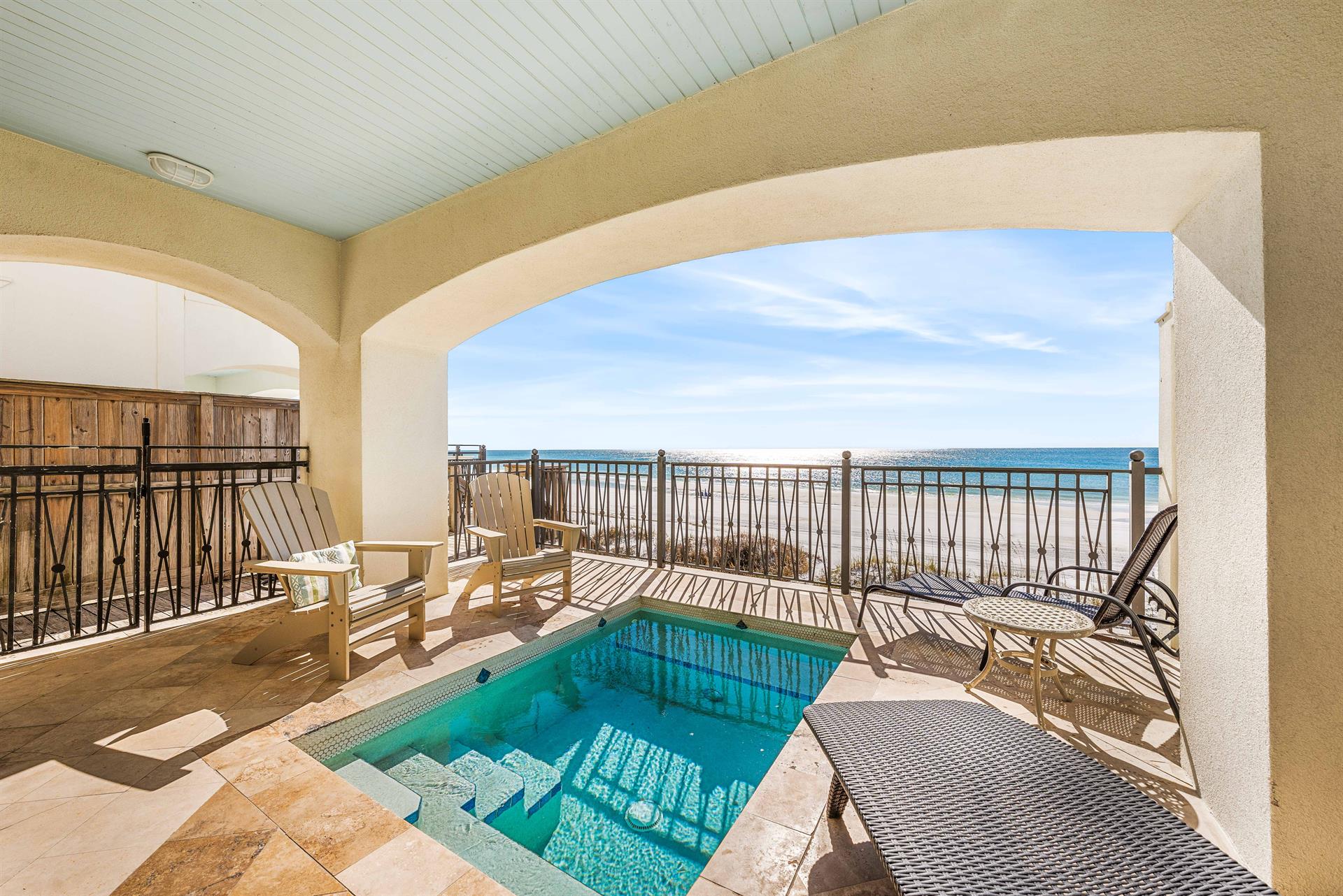 Escape to the Beach but Dont Forget the Splash Pool for Cooling Off  Can be Heated in Cooler Season.  Outdoor Shower  Propane Grill Located on this Level.