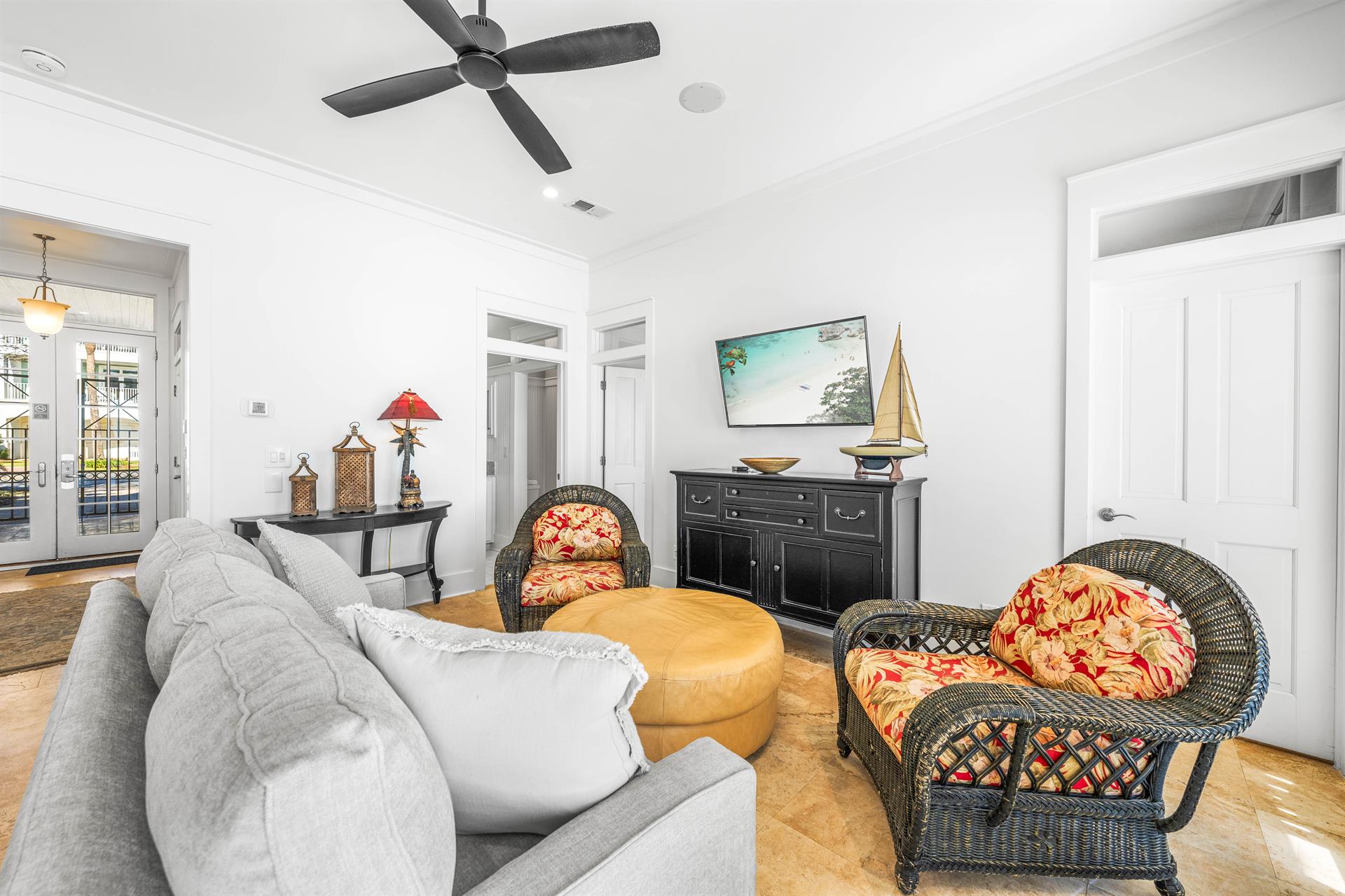 1st floor beachside cabanaliving space—views included.  2 separate living areas in this house which lets families or friends spread out  Sleeper sofa  50 tv.