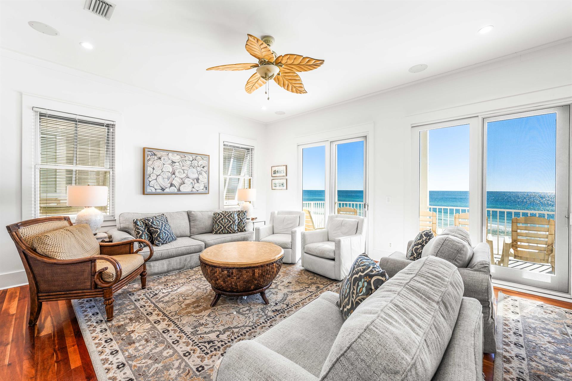 Kick back, relax,  take in these views  Dine with a view or lounge with a breeze in the 2nd 
 floor great room — your call.   Spacious livingdining area, chefs kitchen, 50 tv,  expansive views of the Gulf, covered balcony the width of the home on all 3 levels