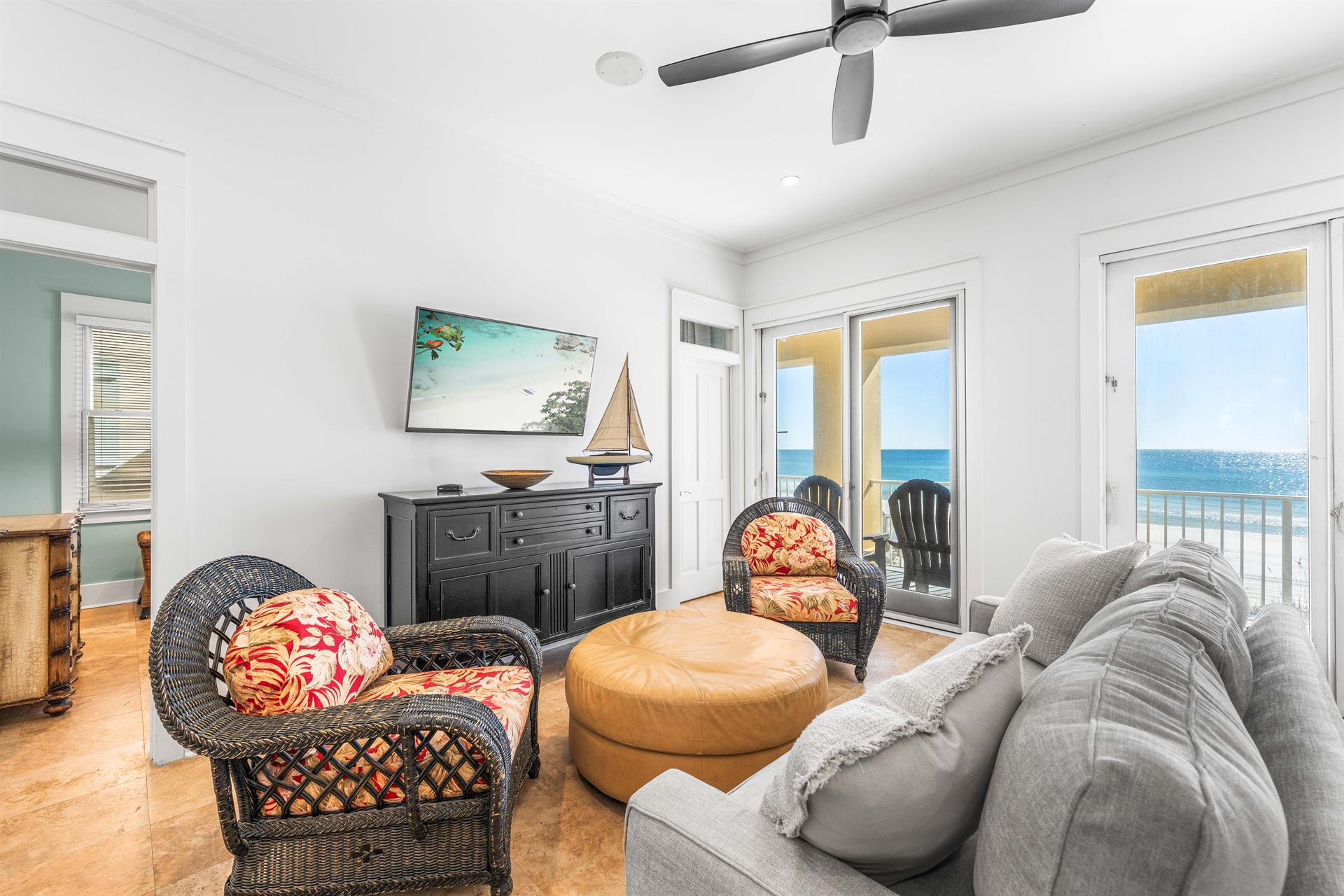 1st floor beachside cabanaliving space—views included.  2 separate living areas which lets families or friends spread out  Sleeper sofa  50 tv.