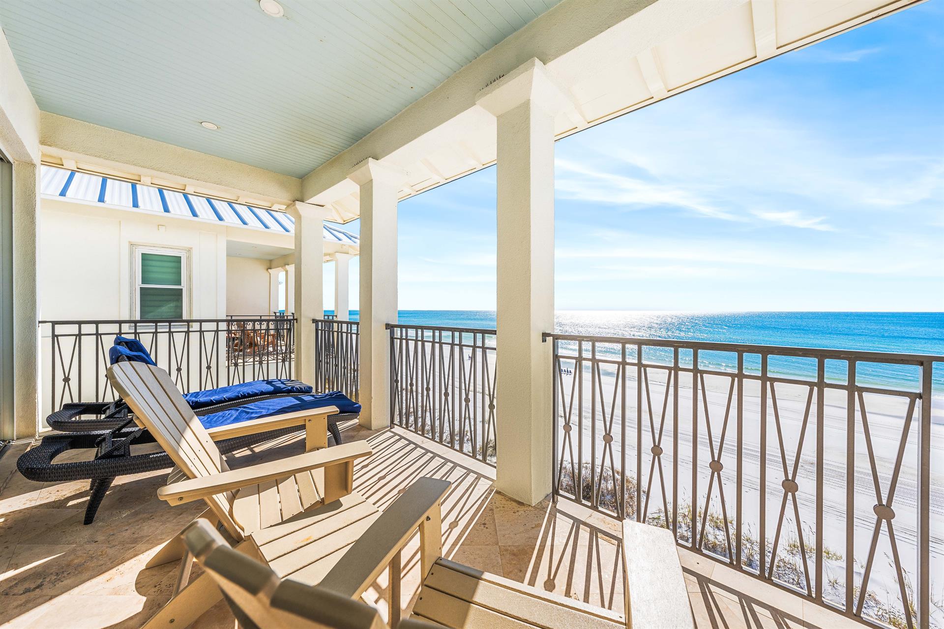 Third Floor Covered Balcony with Both Adirondack   Chaise Lounge Chairs.  Breezes Galore