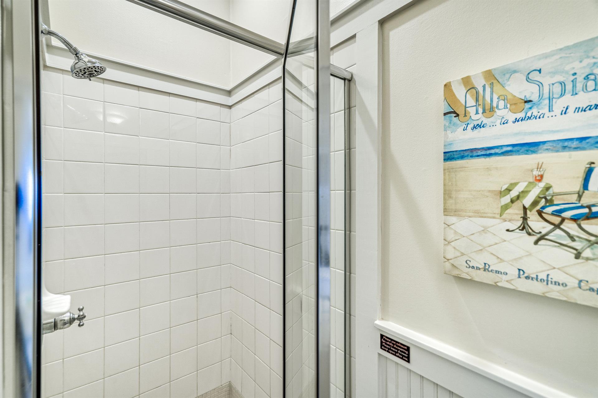 2nd Floor Ensuite Bathroom for the Guest Queen Bedroom with Walkin Shower.