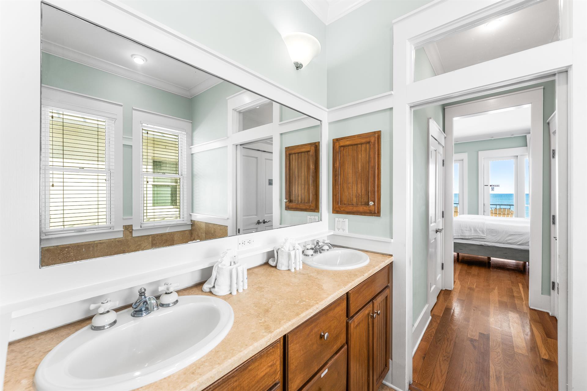 Primary king bedroom ensuite bathroom with separate soaking tub, double vanity sinks, walkin shower.