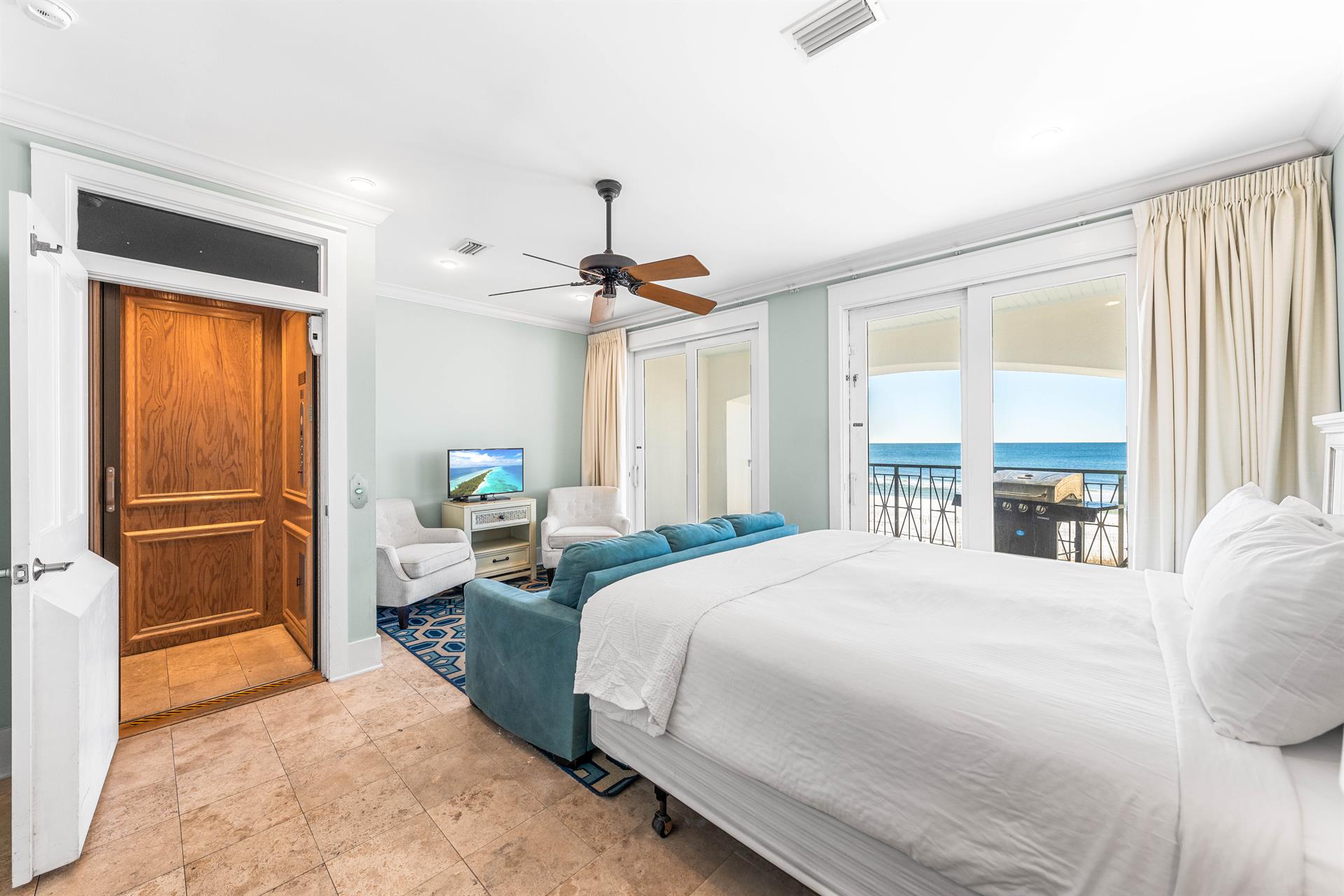 Elevator can be directly accessed from this 1st floor king bedroom.