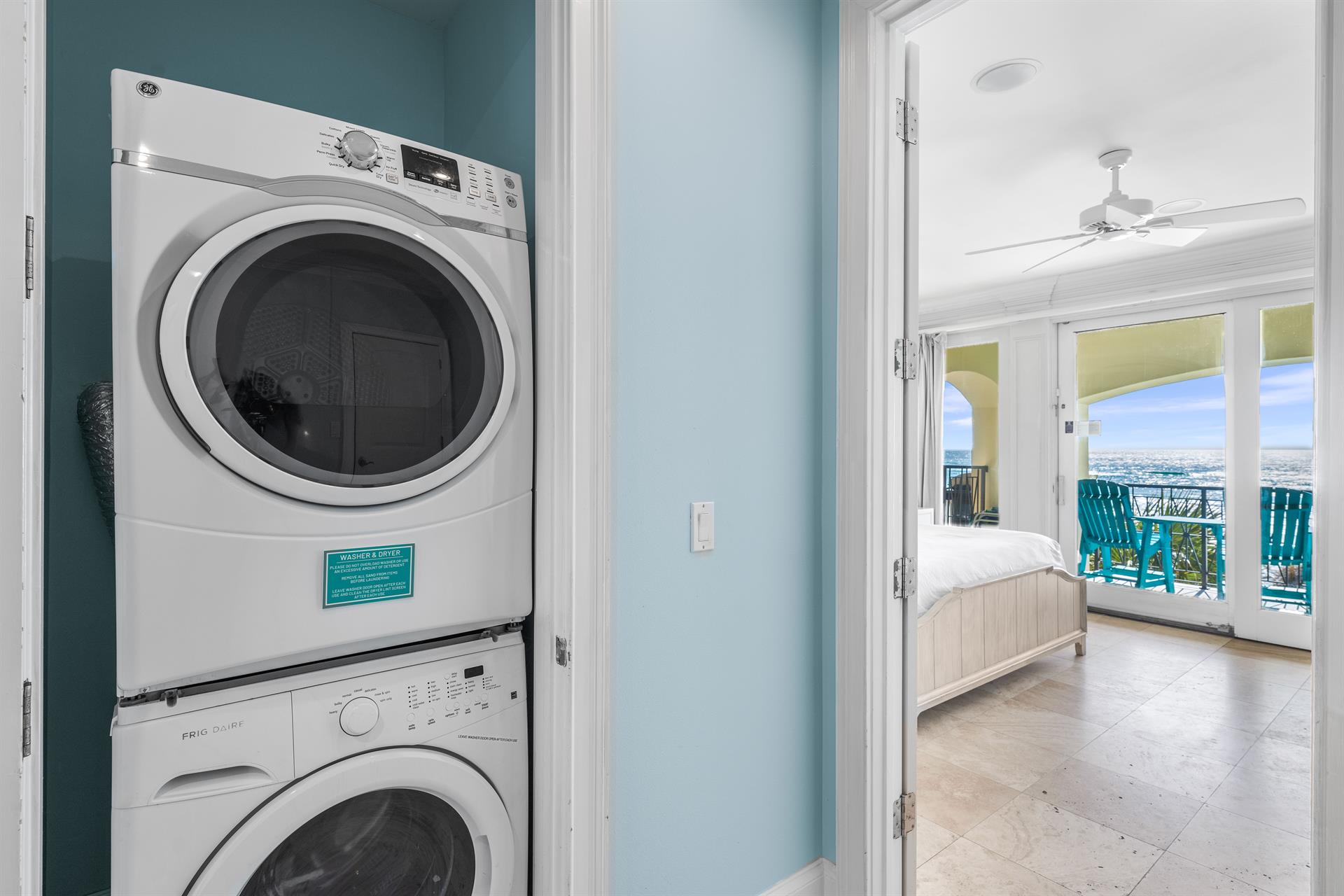First Floor Full Size Washer and Dryer with Plenty of Laundry Supplies