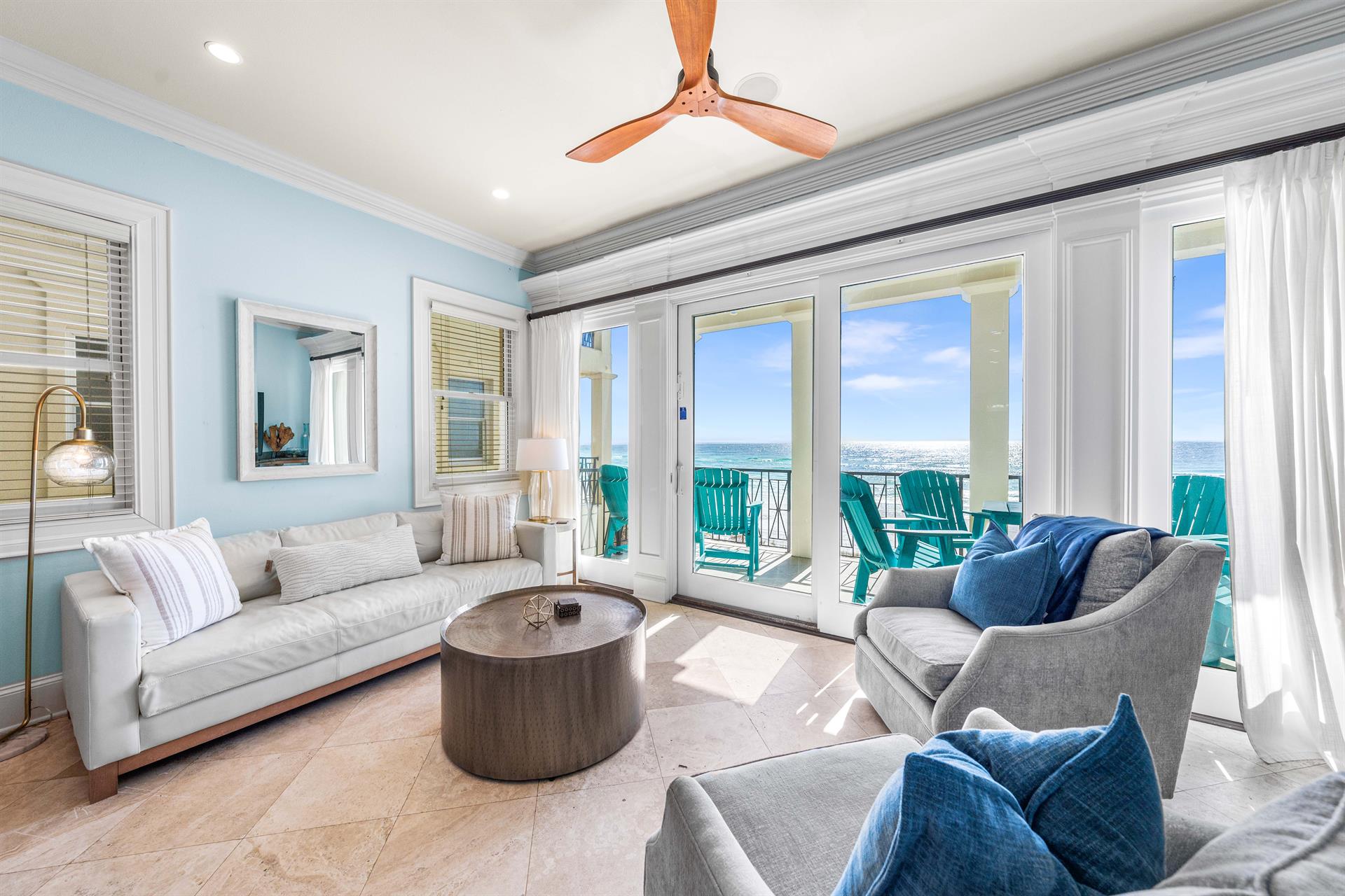 Elegant Furnishings Continue in the 2nd Floor LivingDining Area with 65 Smart TV with Cable, Dining Table for 6  Bar Seating for 2.  Covered balcony with outdoor seating and dining table for 6  all with Gulf Views