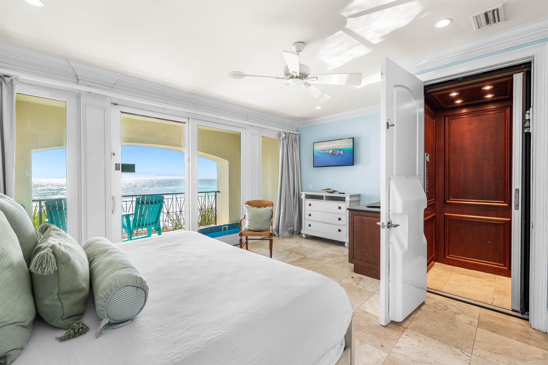 Private Elevator Services all 3 Floors, First Floor King Bedroom Gulf Views All Day 43 Cable TV  Wet Bar with Beverage Cooler  Keurig with KCup SetUp