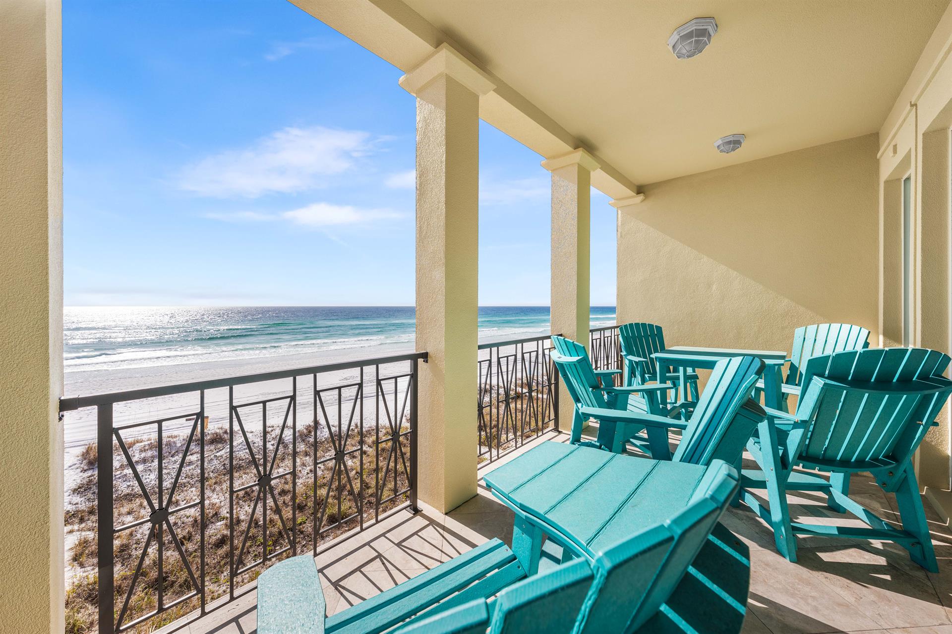 2nd Floor Gulf Front Covered Balcony for Al Fresco Dining or Evening Star Gazing