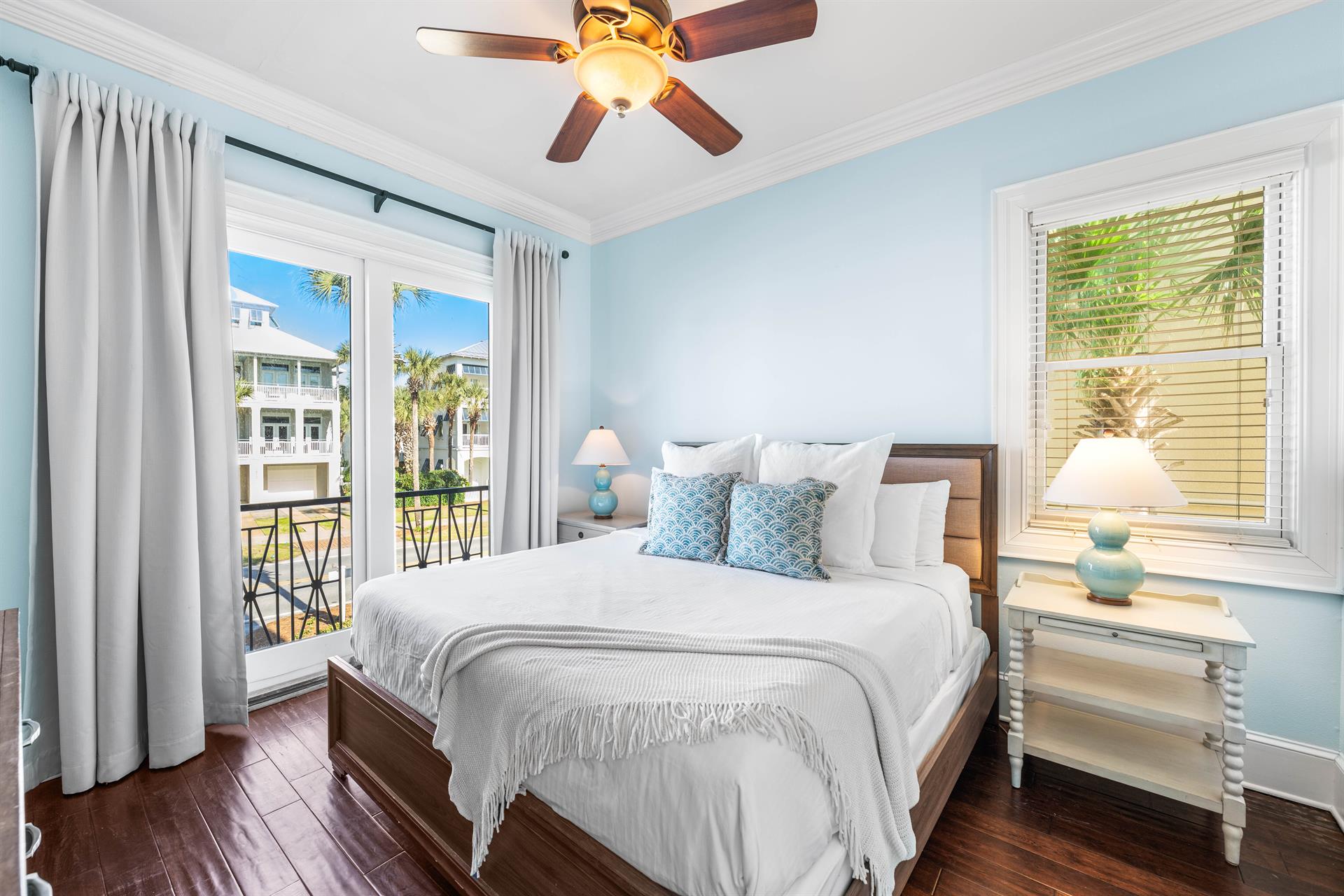 Second Floor Bedroom with King Bed, 42 TV, WalkIn Closet, Ensuite Bathroom  Balcony Overlooking the Frangista Beach Community.