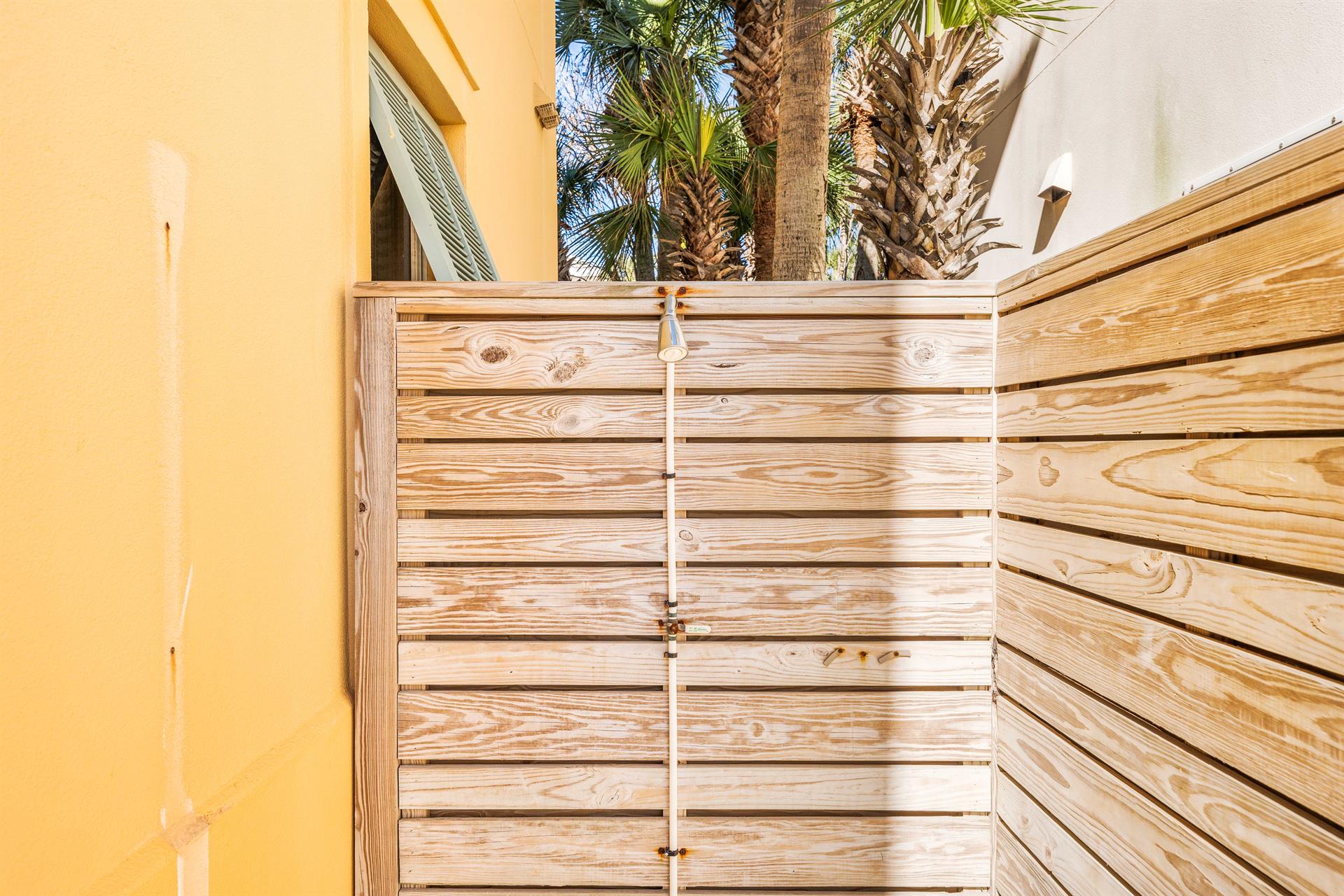 Use the Convenient Outdoor Shower after a Day at the Beach