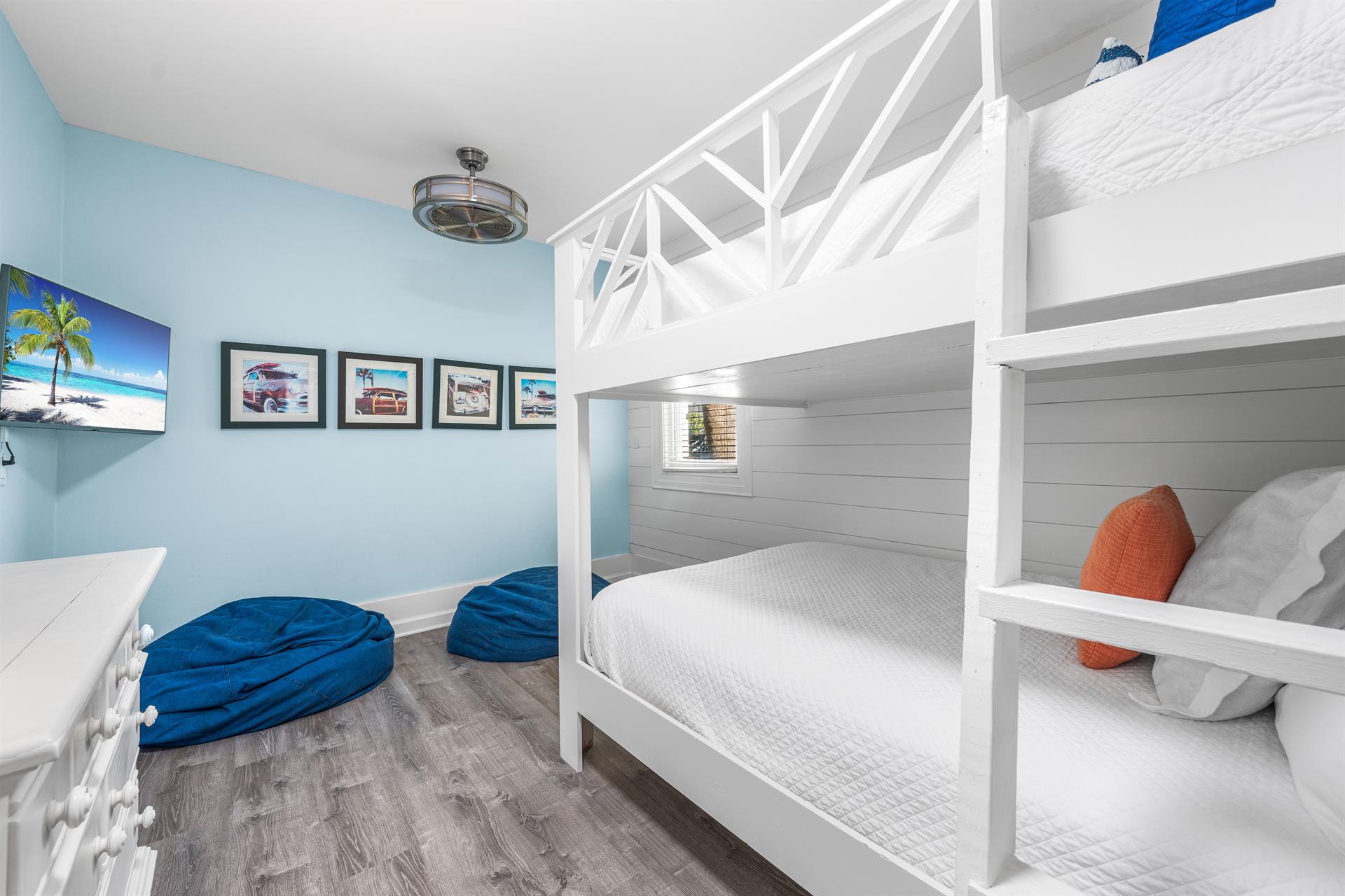 First Floor Bunk Bedroom with Four Queen Beds  33 Smart TV.  The Kiddos will Love It